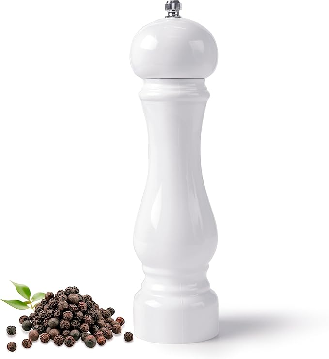LHS Pepper Mill Grinder Salt Grinder, Arcylic Peppercorn Grinders with Adjustable Ceramic Grinding Core (8 Inch,White)