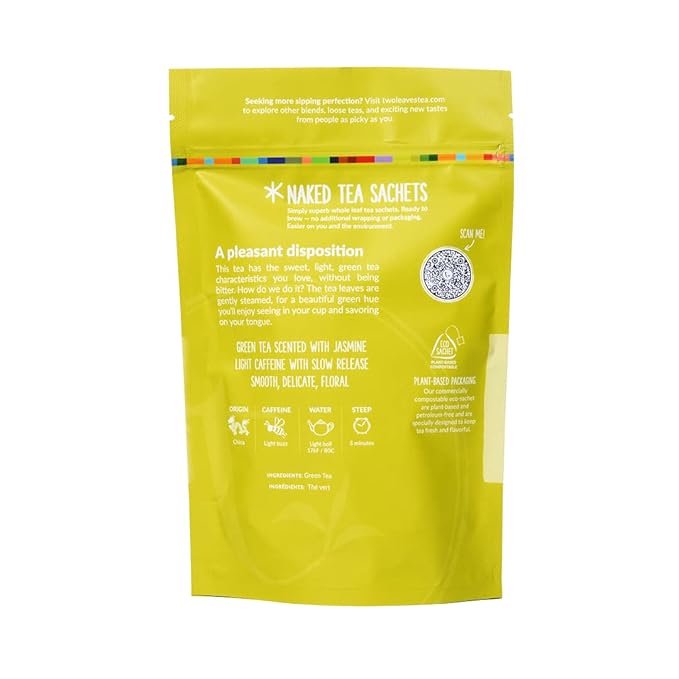 Two Leaves and a Bud Tamayokucha - 50 Naked Tea Sachets, Whole Leaf Green Tea in Eco-Friendly Unwrapped Compostable Sachets, Resealable Bag, 50 Count (Pack of 1)