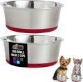 GORILLA GRIP Dog Bowls, Holds 2 Cups Each (16 fl oz), Heavy Duty Stainless Steel Food and Water Bowl for Feeding Dogs and Cats, Dishwasher Safe, Rust Resistant, BPA Free Rubber Base, Set of 2 Red