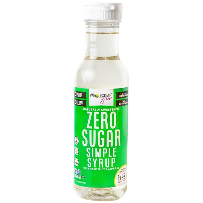 Wholesome Yum Keto Simple Syrup - Skinny Sugar Free Simple Syrup With Monk Fruit & Liquid Allulose - Natural Sweetener For Drinks, Cocktails, Coffee, & Cooking - Low Carb, Gluten Free (12 fl oz)