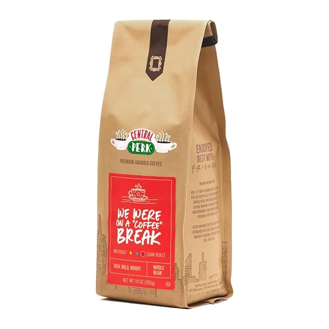 Central Perk Dark Roast Whole Bean "We Were On A Coffee Break" Blend - 100% Arabica Coffee with Nutty, Smoky, Dark Chocolate & Caramel Flavors, 10oz Bag