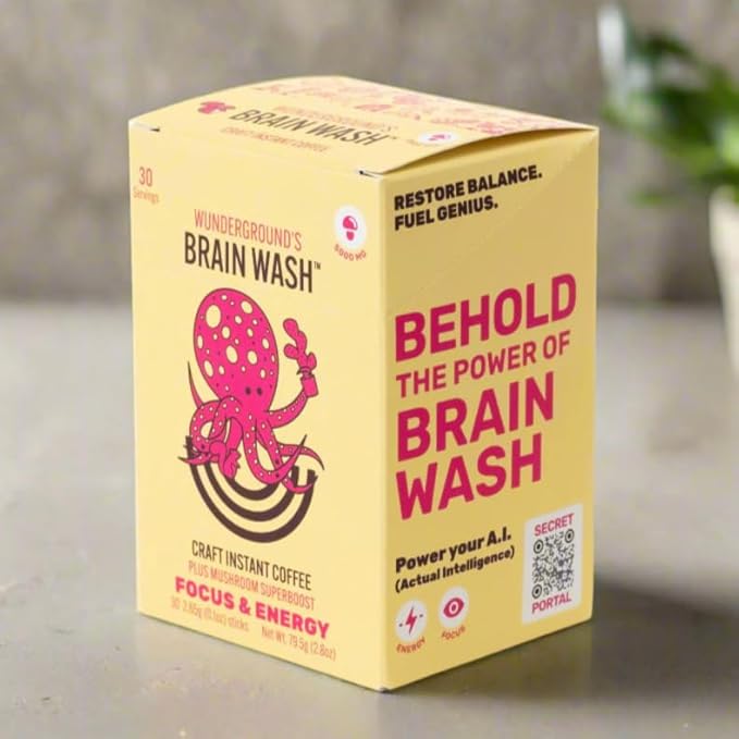 Wunderground's Brain Wash Craft Instant Coffee with Mushroom SuperBoost (30-Serving Carton)