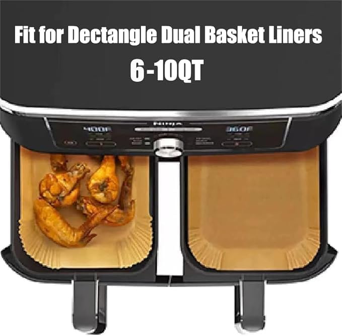 250 Pcs Air Fryer Liners Disposable,Food Grade Wood Pulp Parchment Paper Liners for Ninja DZ201 Dual Basket,Oil-proof& Non-stick(8.1x5.5 Inch,250Pcs)