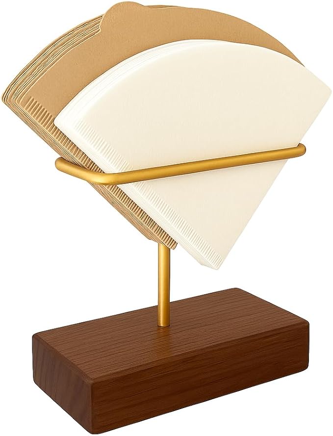 Walnut Wood Coffee Filter Holder, Cone Coffee Filter Paper Stand, Coffee Paper Storage Container for Counter, Bar Accessory, Table Decor | Compatible with V60#01#02