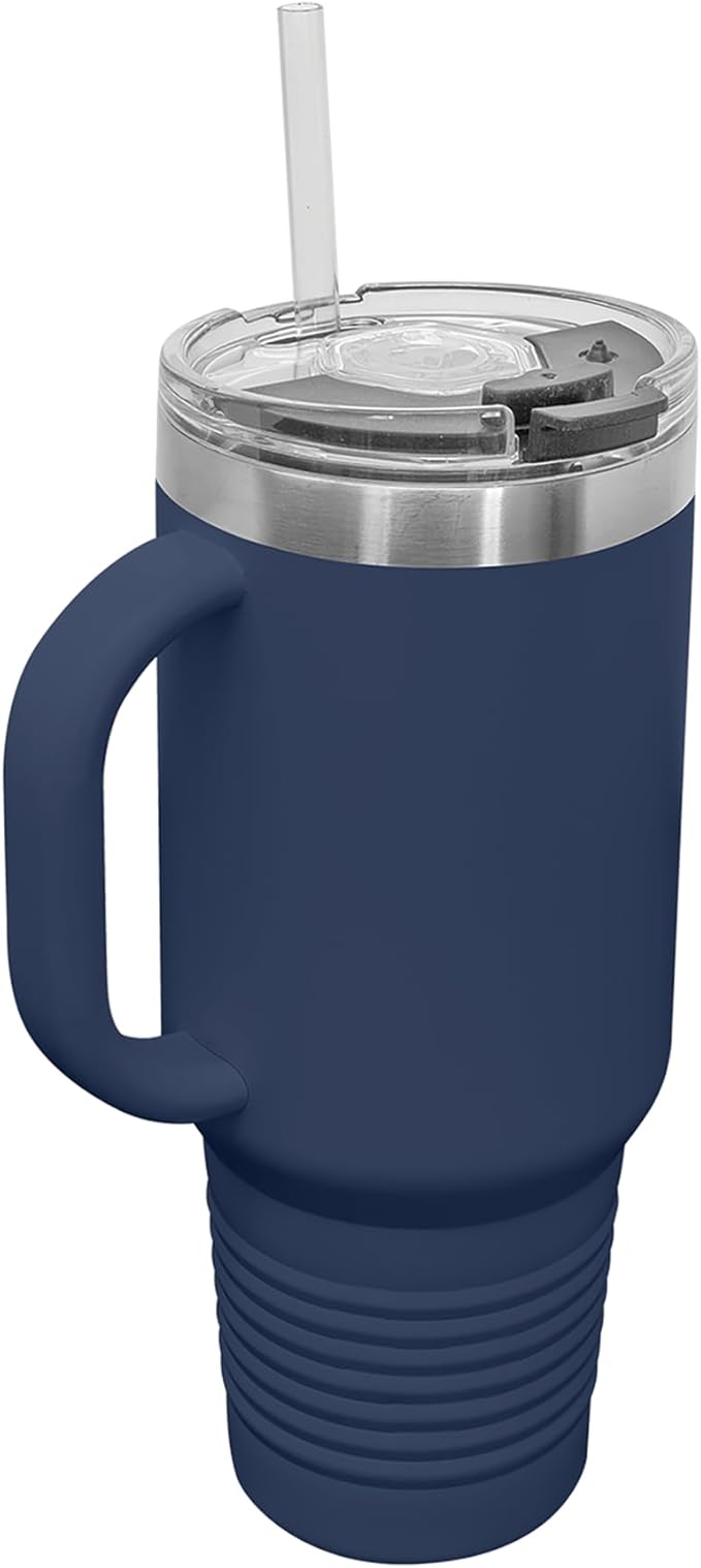 LaserGram 40oz Vacuum Insulated Travel Mug with Handle, Sushi, Personalized Engraving Included (Navy Blue)