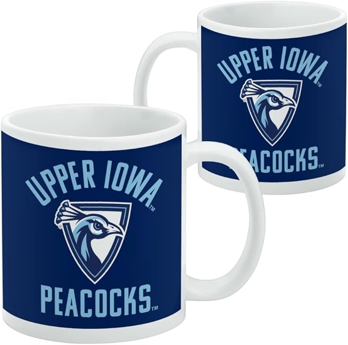 Upper Iowa University Peacocks Logo Ceramic Coffee Mug, Novelty Gift Mugs for Coffee, Tea and Hot Drinks, 11oz, White
