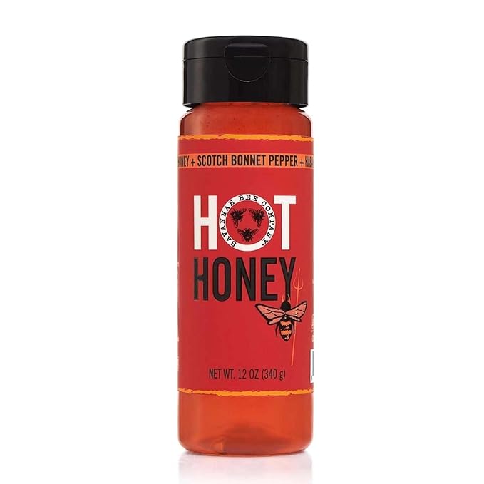 Savannah Bee Company Hot Honey Gluten Free and 100% Pure Honey Infused with Sweet Wildflower- Heat from Wildflower and Habanero Peppers 12 oz Squeeze Bottle