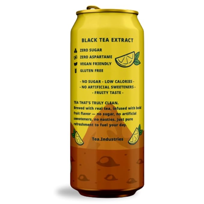 Tea Industries Black Tea with Lemon Iced Tea – Sugar Free, Low Calorie Citrus Flavor Electrolyte Drink for Hydration, 16oz Cans (12-Pack)