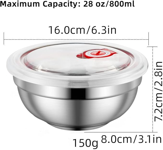 28 Oz Stainless Steel Large Bowls Set of 6, Metal Double-walled Insulated Noodle Soup Bowls with Lids for Adult, Dishwasher Safe and Unbreakable