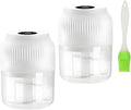 Electric Garlic Chopper, 300ml Mini Portable Veggie Cutter, Dicer with 4 Stainless Steel Blades, One-Touch Operation for Garlic, Onion, Nuts, Easy to Clean, Dishwasher Safe (2*White)