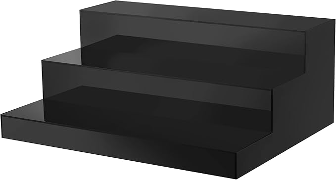 CiaoHER Large Acrylic Wine Liquor Bottle Rack 16x12.5x6.5in 3tier Black Countertop Riser Display for Bar Coffee Leisure Station Retail Store Shop Grocery Collection Organizer Stand
