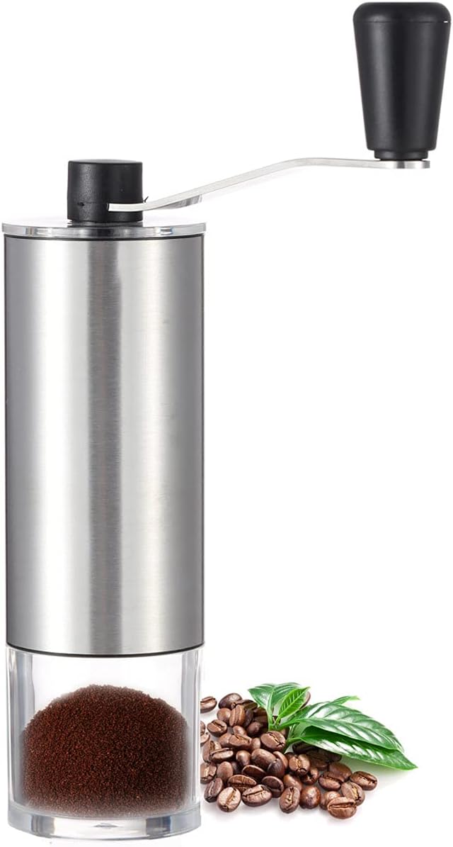 LHS Manual Coffee Grinder with Ceramic Conical Burr Stainless Steel Hand Crank Mill for Drip Coffee, Espresso, French Press, Turkish Brew