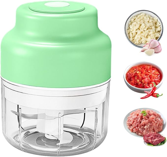 2026 Electric Garlic Chopper with USB Rechargeable Design, Portable Food Processor for Garlic, Onion, Chili, Nuts, Vegetables, One-Touch Mini Kitchen Helper (Green, 250ml)