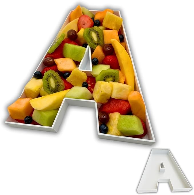 Hard Plastic Reusable Fillable Letters Numbers Serving Trays for Party Decoration (A, White)