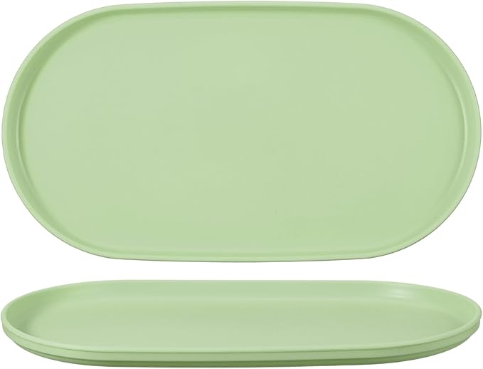 uxcell 2Pcs Fast Food Serving Trays, 12x6.6 Oval Reusable Restaurant Serving Trays for Kitchen Restaurant Coffee Fruit Burger Lunch Dessert, Cream Green