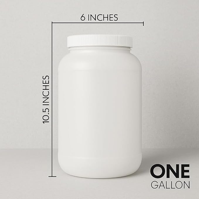 1 Gallon Protein Powder Container with Airtight Lid - Plastic Large Wide Mouth Jar - Pack of 2 - Made in USA