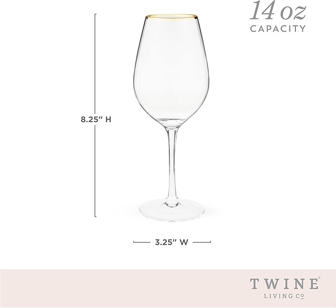 Twine Gilded Stemmed Wine Glasses, Stylish Drinking Glasses with Gold Rim for Red and White Wines, Housewarming, Anniversary, Wedding Gifts, Elegant Home Bar Glassware, Wine Lovers, 14 oz, Set of 2