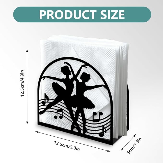 Ballerina Decorative Black Metal Napkin Holder for Table, 5.3" x 4.9" x 1.9" Ballet Dancer Standing Napkin Holder for Home Kitchen Restaurant Picnic Party Coffee Bar Dining Room