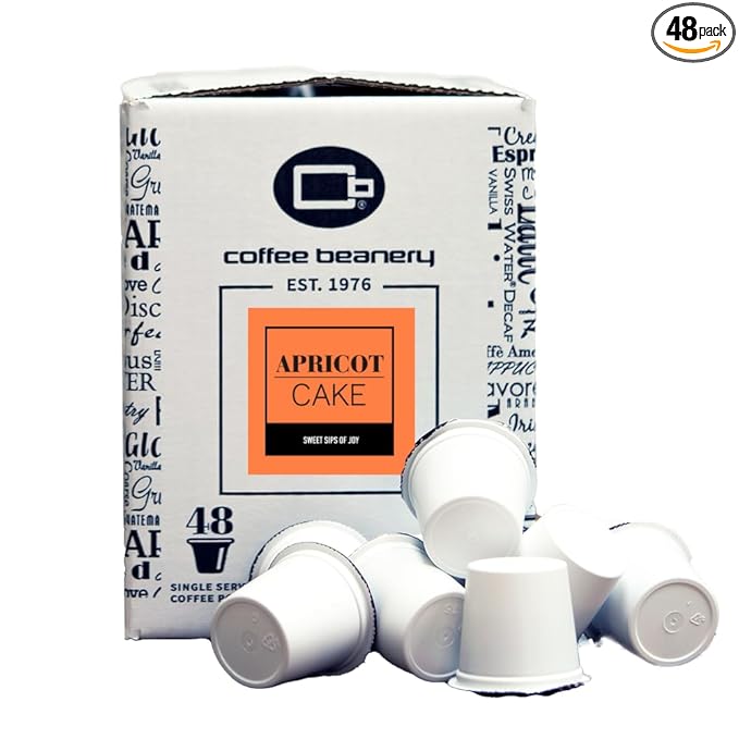 Coffee Beanery Apricot Cake Coffee Pods | 48ct Bulk Flavored Medium Roast | 100% Specialty Arabica | Gourmet