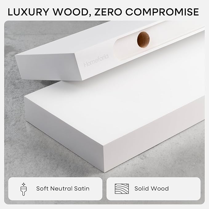 Homeforia White Floating Shelf 12 inch, High End Solid Real Wood Small 12inch Floating Shelves for Wall Mounted, White Wooden 12 in Floating Shelves, Heavy Duty Bracket, 12 X 6.5 X 1.75 inch, Set of 3