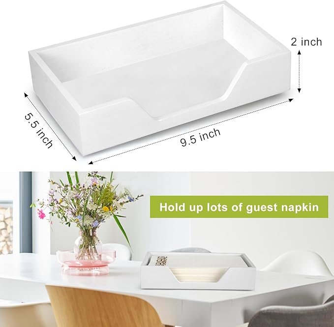 White Napkin Holder for Kitchen Guest Towel Holder Bathroom Flat Napkin Holders Tray Cocktail Napkin Holder Modern Rustic Napkin Holders Farmhouse Paper Hand Towel Holders Basket