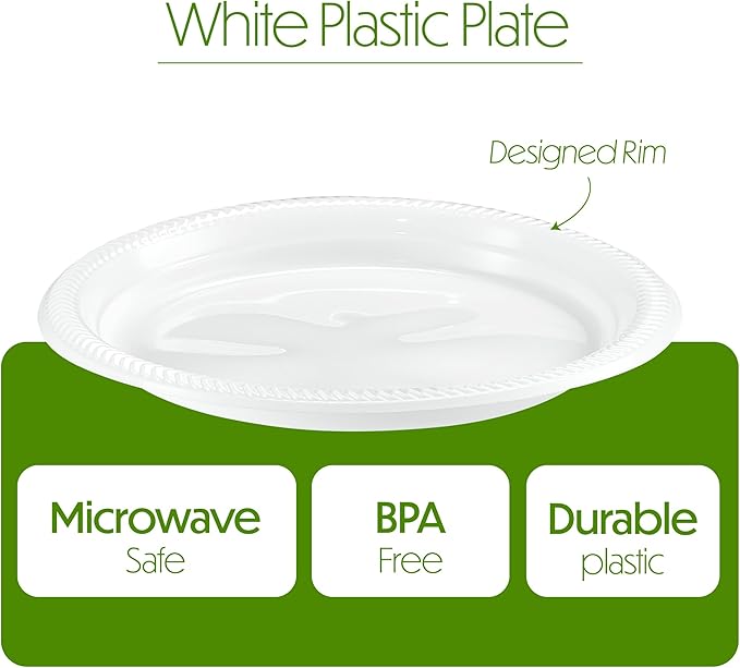 PLASTICPRO 200 PCS White Plastic Round 10'' Inch Plastic Plates Premium Quality Light Weight Disposable Plastic Dishes Dinner Plates for Parties Weddings
