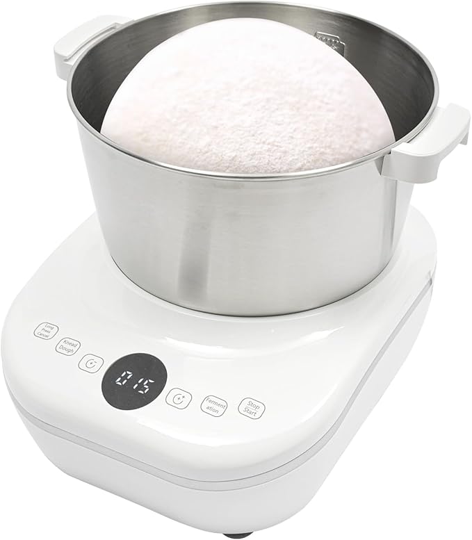 5L Electric Dough Maker with Ferment Function, 304 Stainless Steel Dough Mixer Machine with Digital Timer, Large Capacity Household Flour Kneading Machine for Pizza Bread Baking (White)