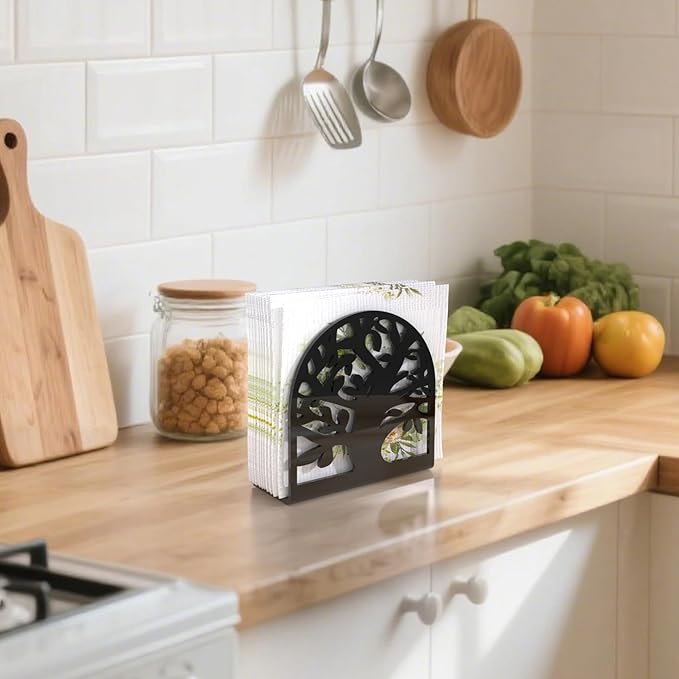 Napkin Holder, 2 PCS Black Acrylic Napkin Holder for Table, Standing Paper Napkin Dispenser for Kitchen Tree Design Cocktail Napkin Organizer for Coffee Shop Table Decor (2pcs Tree-Shaped Black U)