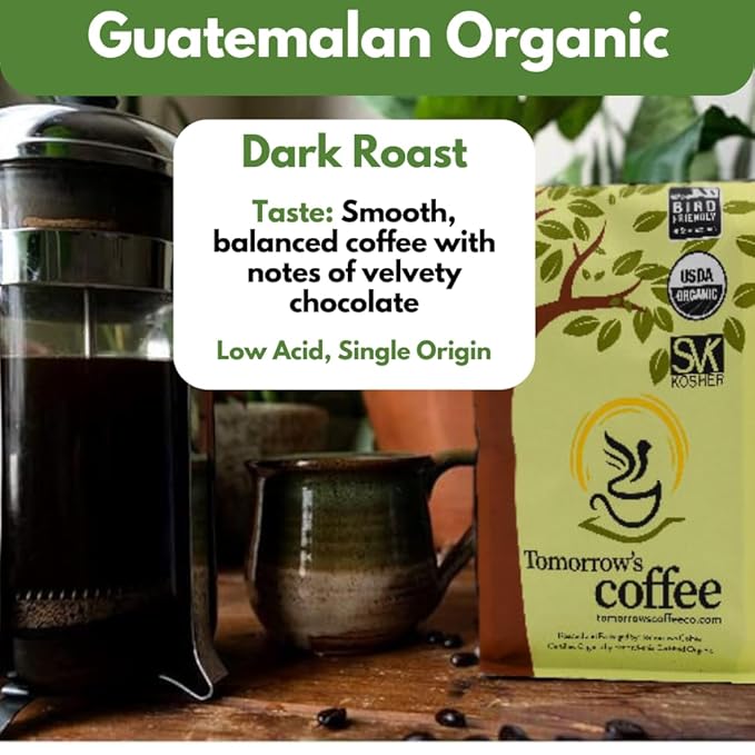 Tomorrow's Coffee Organic, Fair Trade, Shade Grown Whole Bean bird friendly coffee | Dark French Roast with chocolate flavor | Sustains Amazon Rainforest | 1 lb. omnidegradable bags (Ground)