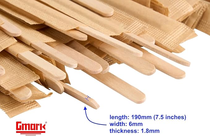 Gmark Disposable Wooden Stirrer Individually Wrapped in Biodegradable Kraft Paper, Wood Coffee Stir Sticks 7.5 Inch for Tea Beverage, Craft Stick, 500 Pcs/Bag GM1010 (500)