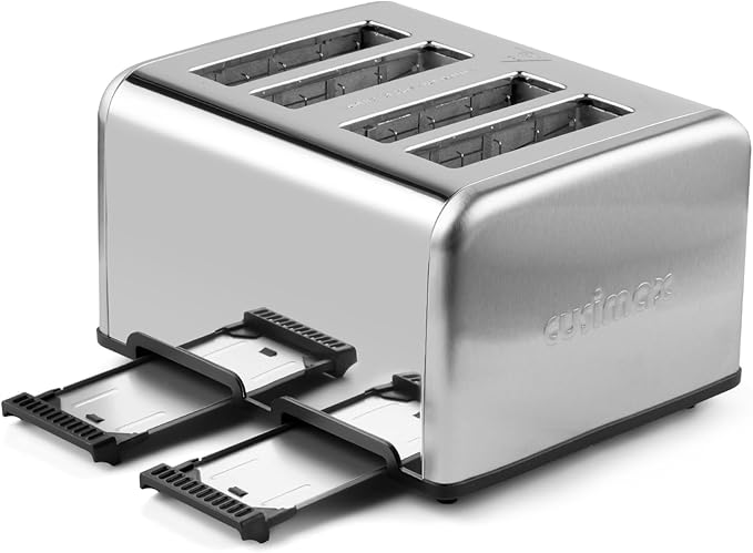 Stainless Steel Toaster, CUSIMAX 4 Slice Toaster with Smart LED Display, Exart Wide Slots, 6 Shade Settings, 1650 Watts, Bagel and Defrost Fuction, Cancel Button, Removable Crumb Trays