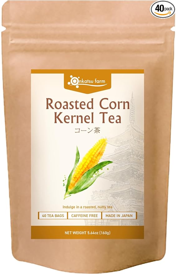 Onkatsu Farm Roasted Corn Kernel Premium Japanese Tea Bags, Sweet Roasted Flavor, Hot or Iced, Caffeine Free, 40 Total Tea Bags