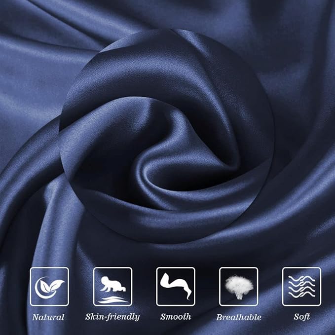 Ravmix Silk Pillow Cases with Zipper, 21momme Mulberry Silk Pillowcase for Hair Skin Health, Soft Smooth Breathable Cool Pillow Cover for Beauty Sleep with Gift Box 1PC(King 20"x36", Navy Blue)