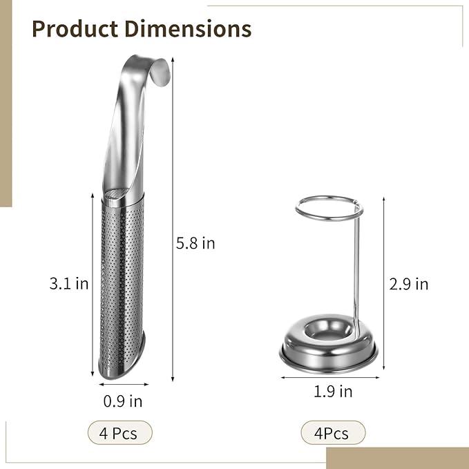 4 Pcs Tea Infuser Set,Fine Mesh Tea Infuser for Loose Leaf Tea Stainless Steel Strainer With Hooks & Holders