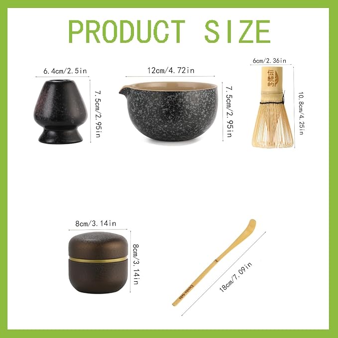 5-Piece Traditional Matcha Set beautifully crafted ceramic Japanese matcha bowl, chasen holder, natural bamboo whisk, spoon, and airtight matcha tin container – Perfect for ceremonial-grade matcha