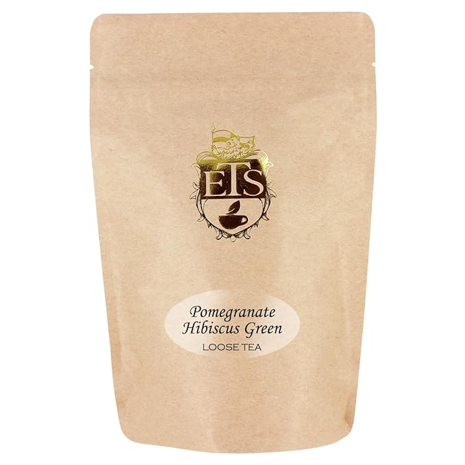 Pomegranate Hibiscus Flavored Green Tea | Loose Leaf 4oz | Hunan Sencha Style Tart Fruity Herbal Blend | Hot or Iced | English Tea Store