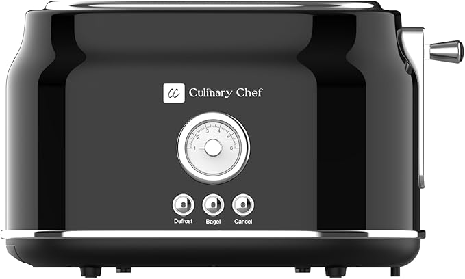Frigidaire ETO102-WHITE, 2 Slice Toaster, Retro Style, Wide Slot for Bread, English Muffins, Croissants, and Bagels, 5 Adjustable Toast Settings, Cancel and Defrost, 900w, Black