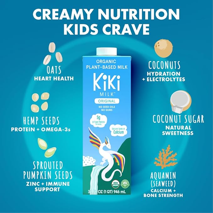 Original Kiki Milk, Organic, Plant Based, Gum Free, GMO Free, Dairy Free, Soy Free, Gluten Free, Glyphosate Free (8 oz • Pack of 12)