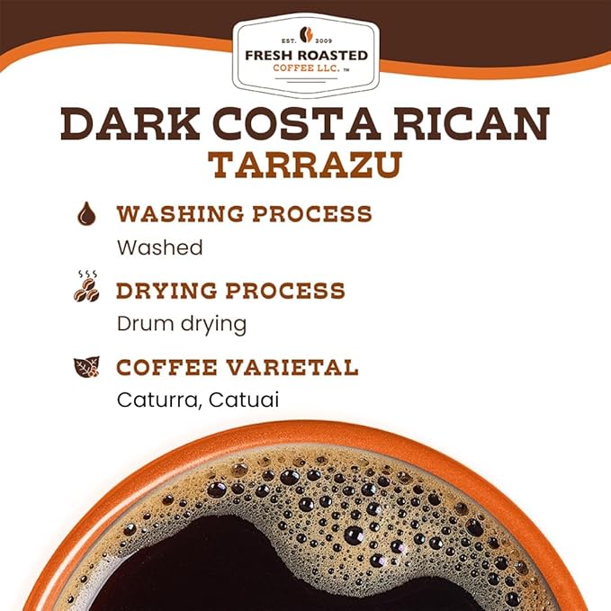 Fresh Roasted Coffee, Dark Costa Rican Tarrazu, 2 lb (32 oz), Dark Roast, Kosher, Ground