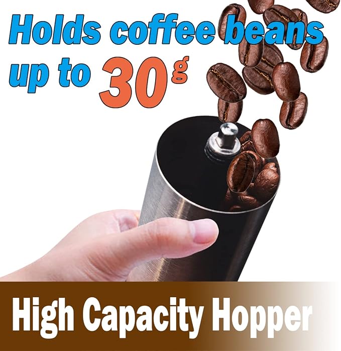 Manual Coffee Bean Grinder with Ceramic Burr Adjustable Coarseness Capacity 30g Portable Hand Mill for Home Office Traveling Camping