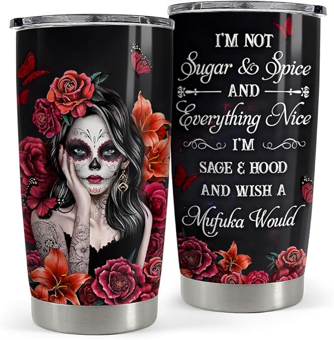 Sugar Skull Tumbler 20oz Stainless Steel Insulated Coffee Travel Mug Cup for Women Girls Gifts for Birthday Christmas Halloween