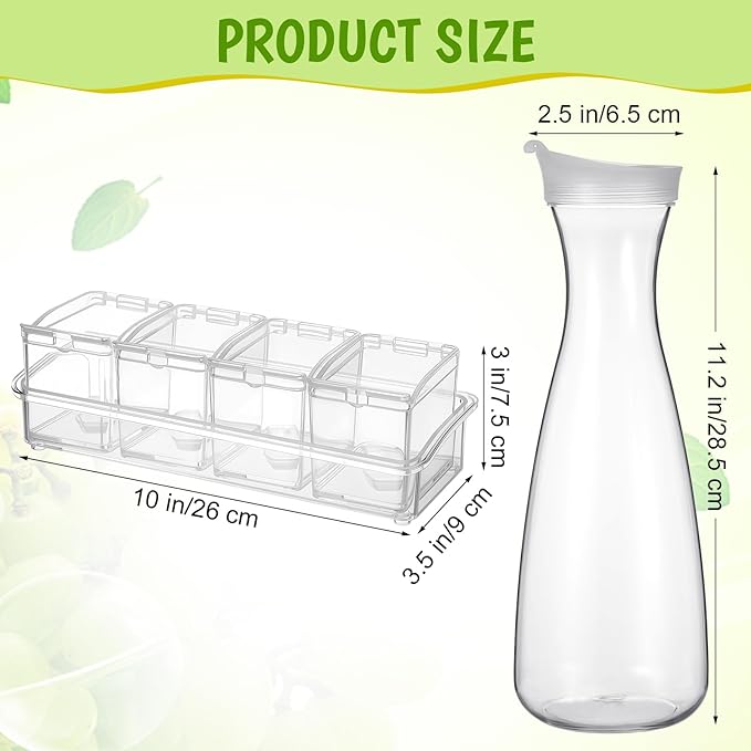 Honeydak 5 Pcs Mimosa Bar Supplies Include 4 Pcs 47 oz Plastic Carafe with Lids Clear Round Juice Pitcher Containers 1 Seasoning Box with Lid and Spoon for Christmas Party Serving Storage (Clear)