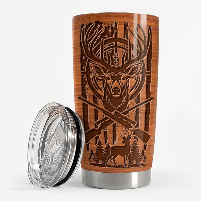 Hunting Tumbler 20oz Stainless Steel Insulated Travel Mug Cup for Men Deer Hunter Gifts for Birthday Christmas Fathers Day