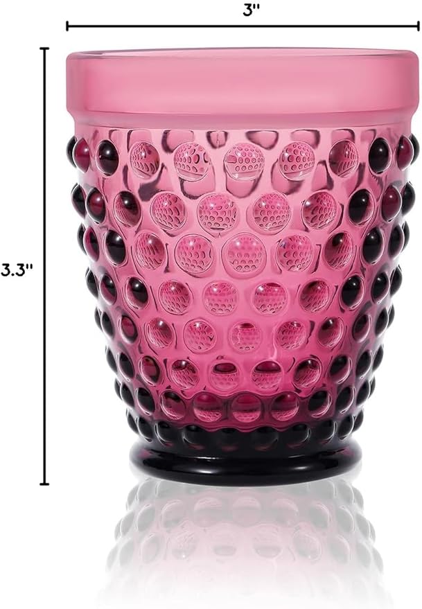 G Highball Hobnail Drinking Glasses Set of 6, 10.3 oz Vintage Glassware, Hobnail Tumbler Glasses Set for Cocktail, Soda, Beverages Whiskey,Juice,Cocktail, Milk, Dishwasher Safe, Good Gift Ideal-Purple