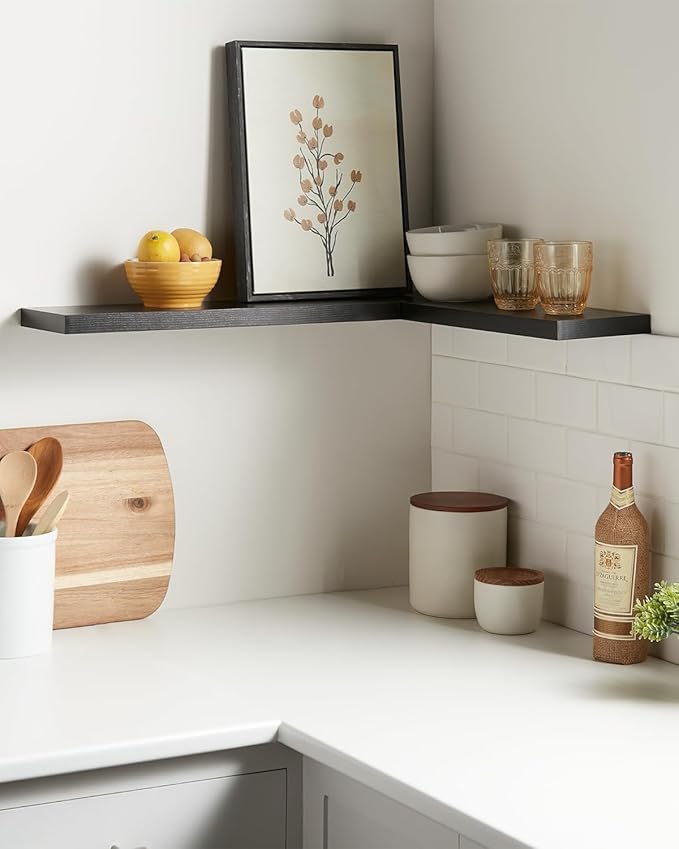 BAYKA Floating Shelves for Wall, 22.5 inches Black Wall Shelves for Bathroom, Bedroom, Living Room, Kitchen & Book, Hanging Display Decor Organizer Shelf with 22 lbs Capacity