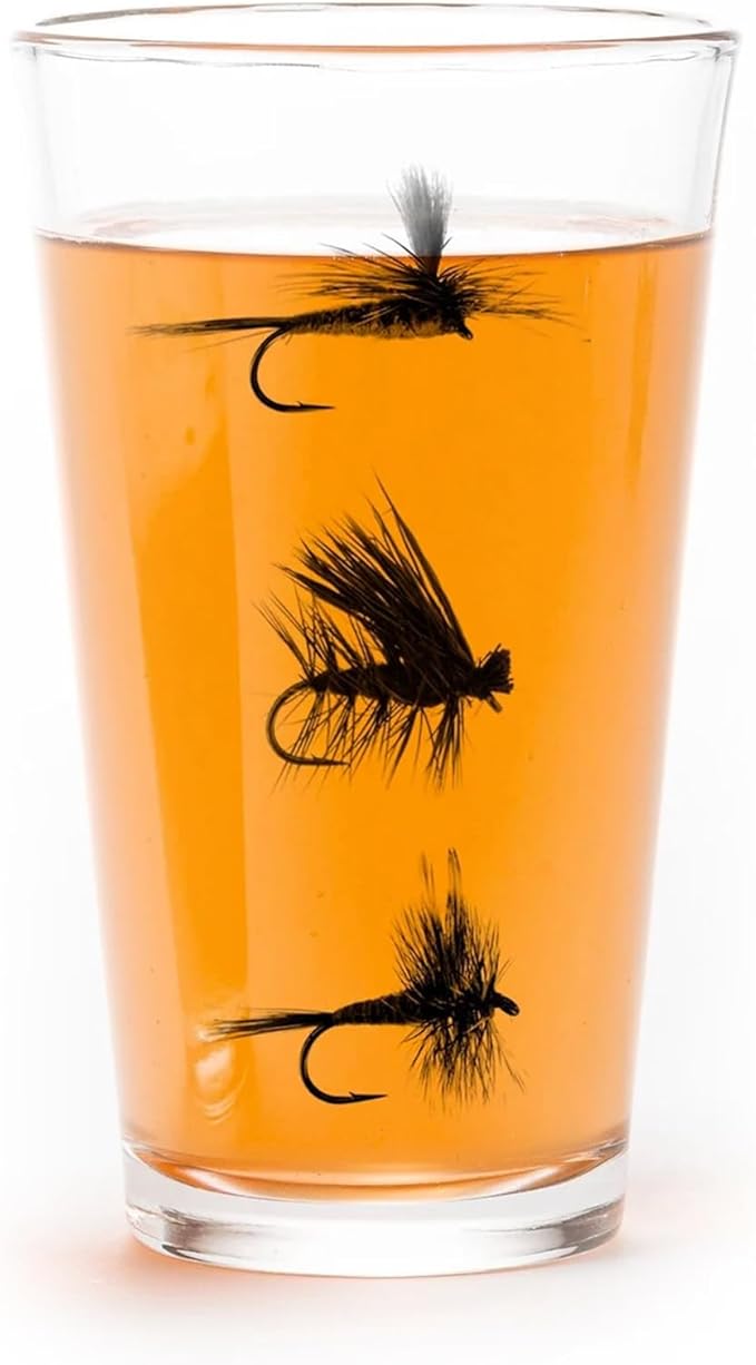 Fly Fishing Pint Glass by Black Lantern - One 16oz. Fly Fishiing Flies Beer Glass - 16oz. Capacity