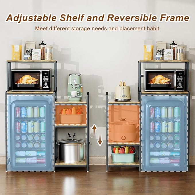 6 Tier Mini Fridge Stand & Microwave Stand, Mini Fridge Cabinet with Adjustable Shelves, Baker Rack Coffee Bar Cabinet with Mini Fridge Shelf, Utility Storage Shelf for Kitchen Dorm Office