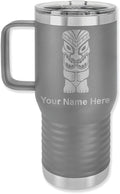20oz Vacuum Insulated Travel Mug with Handle, Tiki Statue, Personalized Engraving Included (Gray)