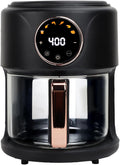 4.7QT Glass Air Fryer, 360° Viewable Glass Air Fryer Non Toxic, 6-IN-1 Preset Cook Modes, Digital Display, Adjustable Temp 100F - 400F, Nonstick, Dishwasher Safe, Black