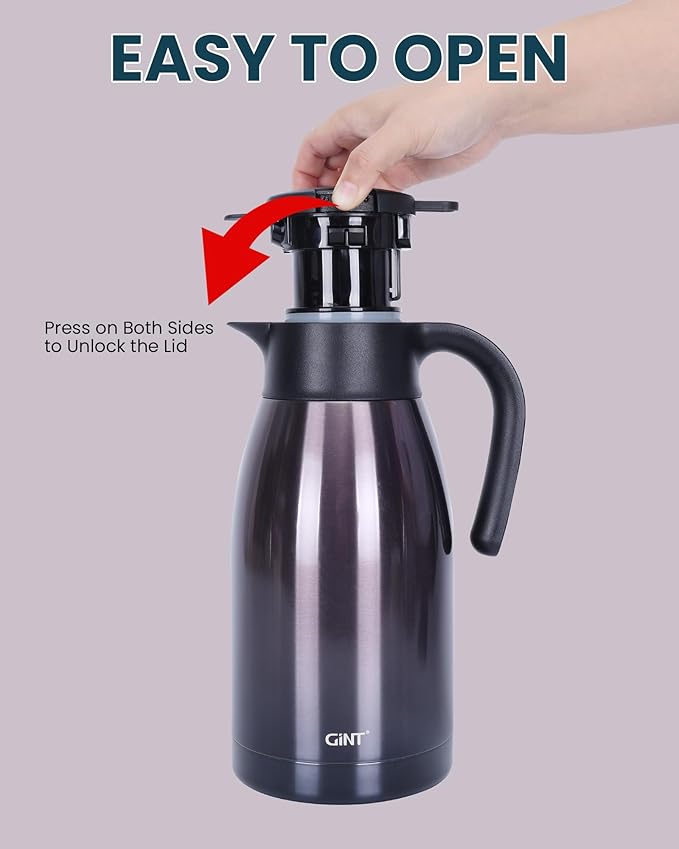 GiNT 1.9L / 64Oz Thermal Coffee Carafe, Insulated Stainless Steel Coffee Carafes for Keeping Hot/Double Walled Vacuum Thermal Carafe (Purple)
